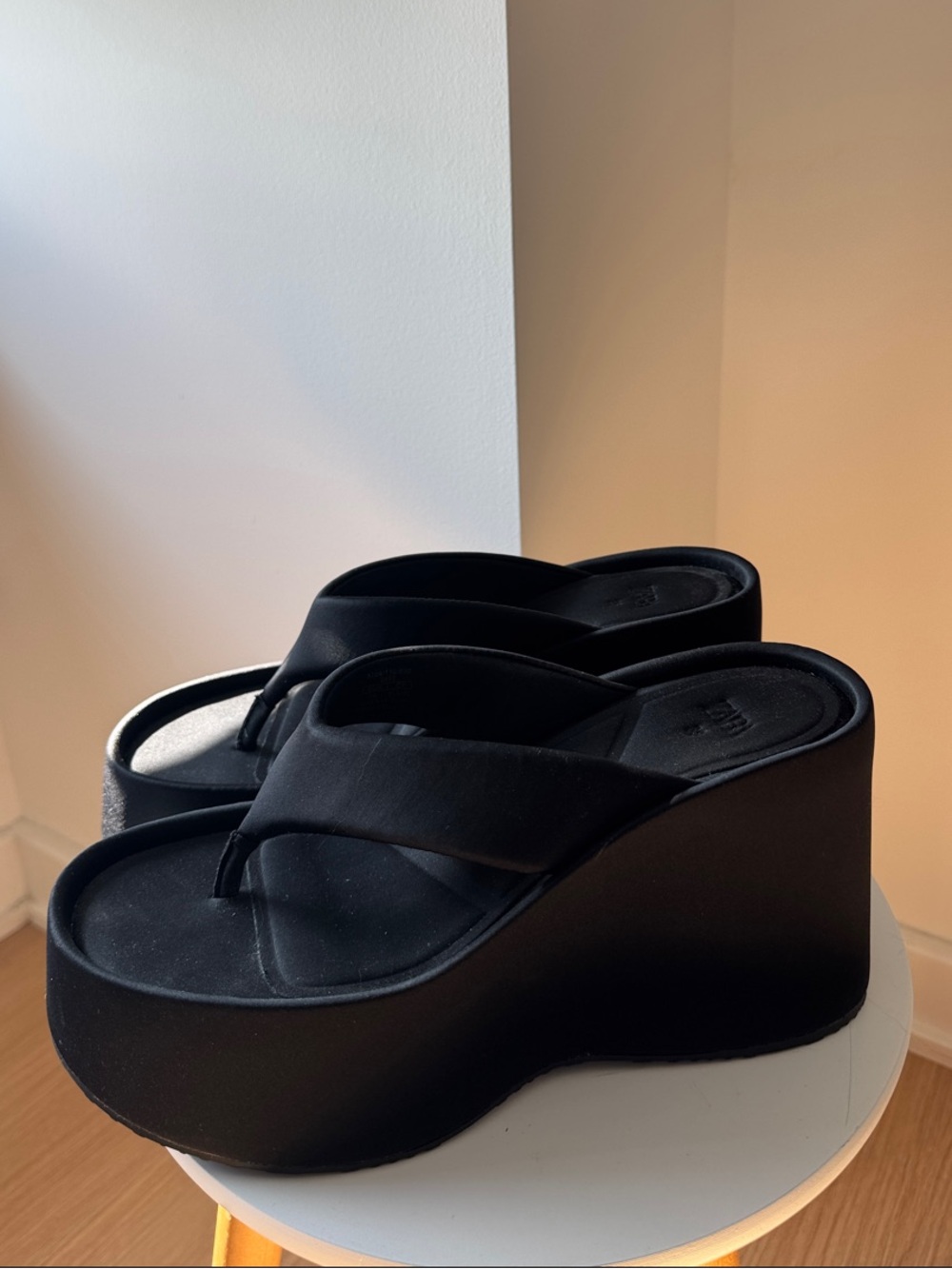 Zara Black Platform Wedge Thong Sandals - Women